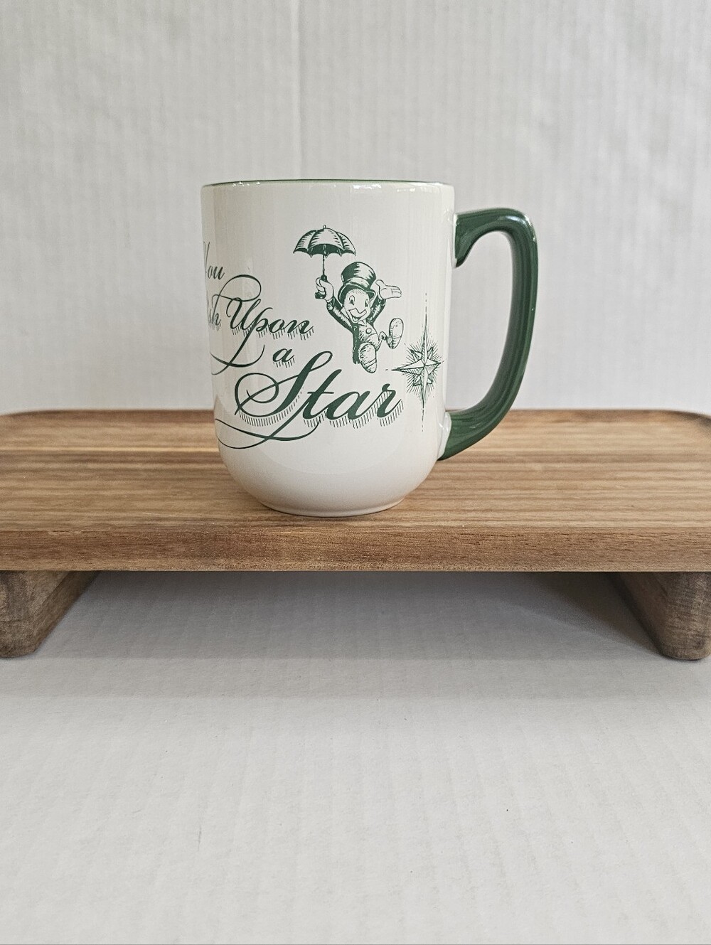 Disney Parks Jiminy Cricket Mug White Green Coffee Tea Ceramic Drinkware 14oz